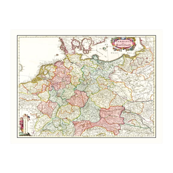 Germany Map, 1665 Vintage Map of Germany History Wall Decor Gift, Old Germany Map - 24" x 18" Unframed Print