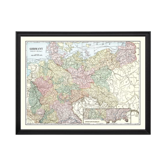 Germany Map, 1901 Vintage Map of Germany History Wall Decor Gift, Old Germany Map - 24" x 18" Black Framed Print