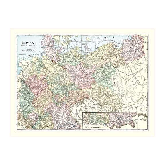 Germany Map, 1901 Vintage Map of Germany History Wall Decor Gift, Old Germany Map - 36" x 24" Unframed Print