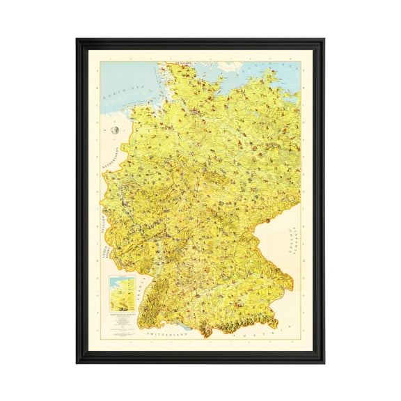 Germany Map, 1954 Vintage Map of Germany History Wall Decor Gift, Old Germany Map - 18" x 24" Black Framed Print