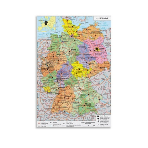 Germany Map Posters Canvas Wall Art Prints Poster Gifts Photo Picture Painting Posters Room Decor Home Decorative 08x12inch(20x30cm)