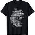 thumbnail image 1 of Germany Map Silhouette Towns Cities Berlin Hamburg Travel T-ShirtMen and women, Black T-shirt, size: Extra large S-4XL, 1 of 4