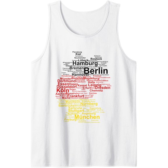 Germany Map Silhouette Towns Cities Flag Berlin Travel Tank Top Size S-3XL