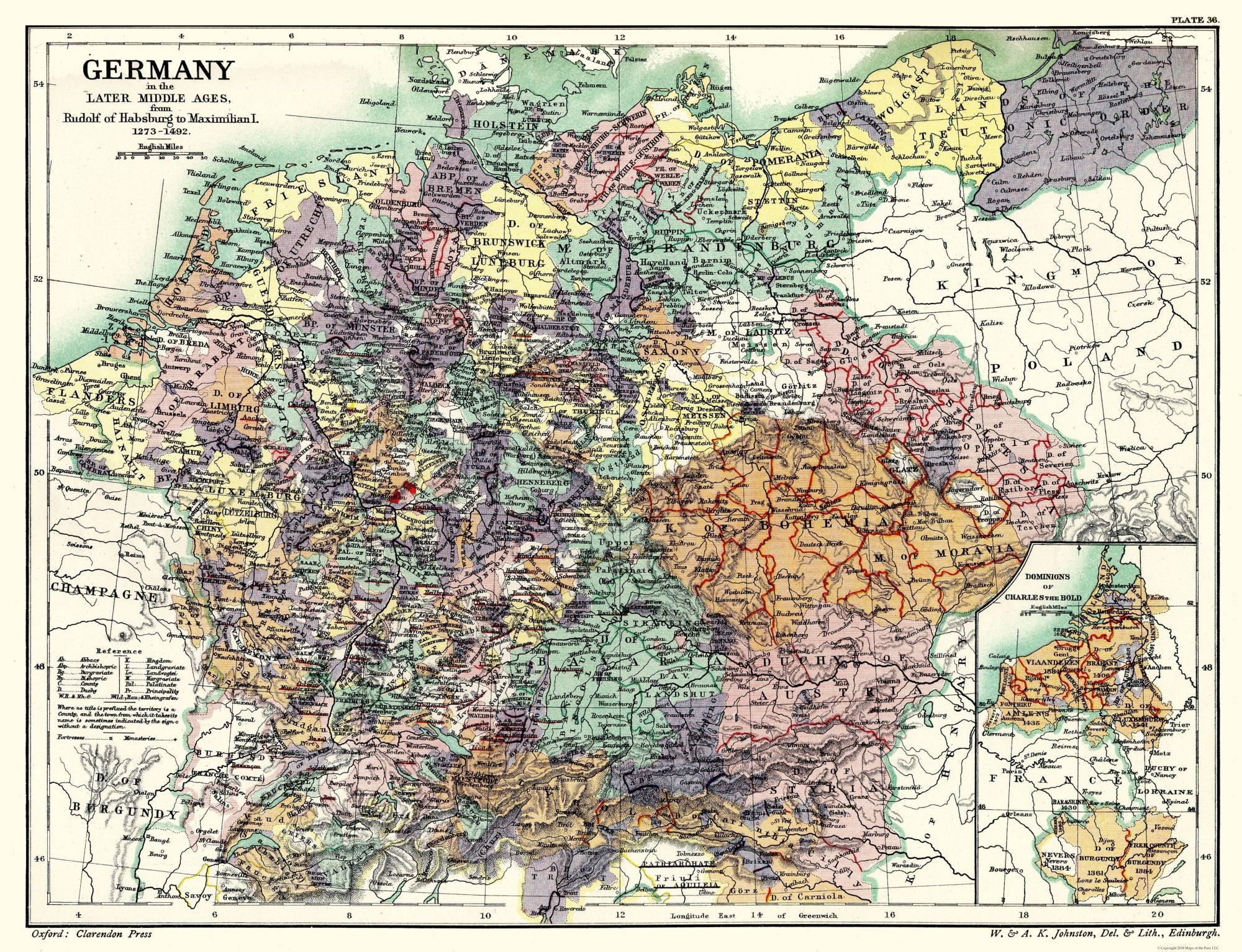 Historic Map - Germany Middle Ages 1273 to 1492 - Poole 1902 - 30.00 x ...