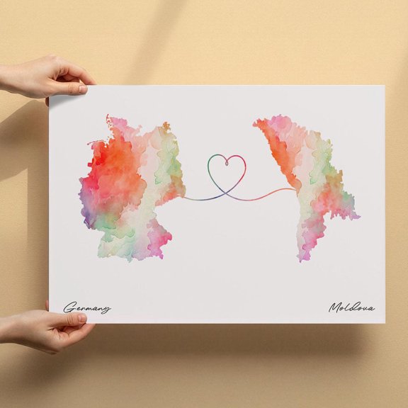 Germany Moldova Map Canvas Wall Art 8x12 inch – Germany Moldova Map Artistic Wall Decor – Modern Watercolor Canvas Print
