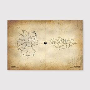 Germany Mongolia Map Canvas Wall Art 8x12 inch -Germany Mongolia Map Antique Style Canvas Artwork for Living Room Rustic Neutral Home Decor