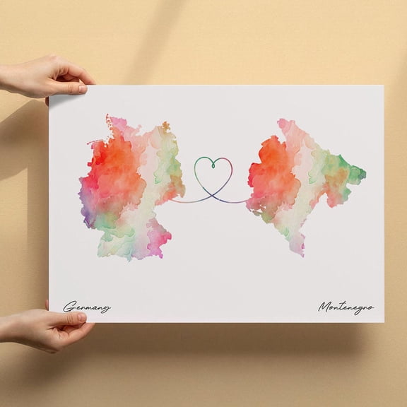 Germany Montenegro Map Canvas Wall Art 8x12 inch – Germany Montenegro Map Artistic Watercolor Canvas Print – Contemporary Minimalist Wall Decor