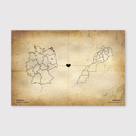 Germany Morocco Map Canvas Wall Art 8x12 inch -Germany Morocco Map Minimalist Vintage Canvas Artwork for Living Room and Office Decor