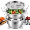 thumbnail image 1 of Germany Multifunctional Stainless Steel Basin - Thickened Version 3 Pack Multi Functional Stainless Steel Shredding & Drainage Chopping Basin with Grater (11"), 1 of 7