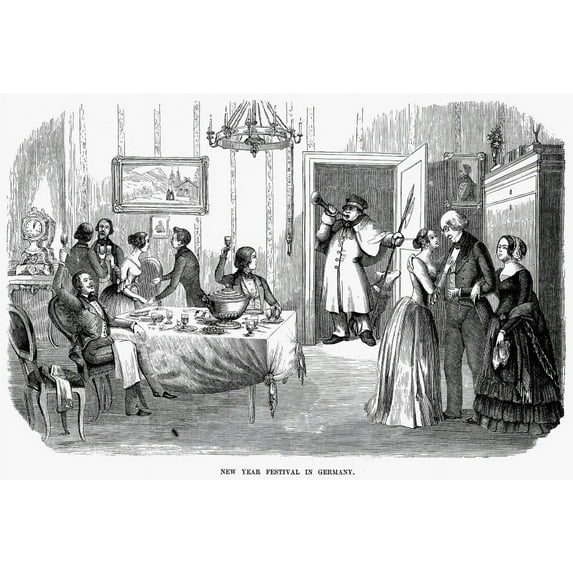 Germany New Year'S 1854. Nnew Year'S Festival In Germany. Wood Engraving American 1854. Poster Print by