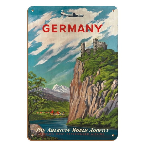 Germany - Vintage Airline Travel Poster c.1950s - 8 x 12 inch Vintage Wood Art Sign