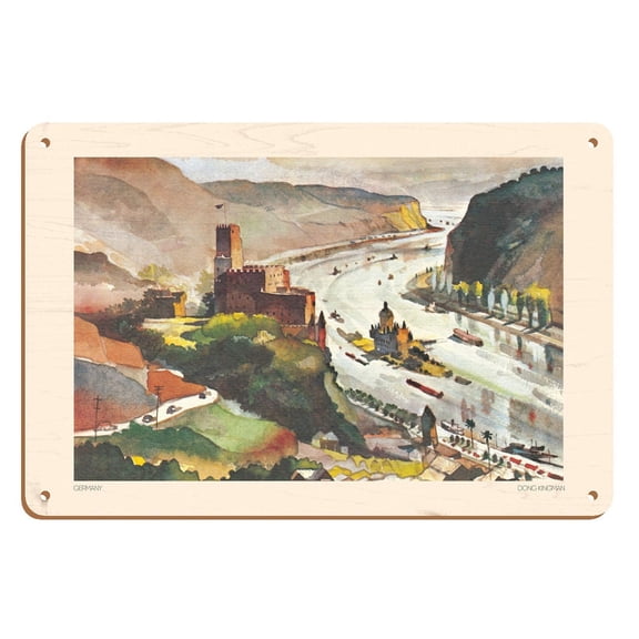 Germany - Pfalzgrafenstein Castle - Pan American World Airways - Vintage Airline Travel Poster by Dong Kingman - 8 x 12 inch Vintage Wood Art Sign