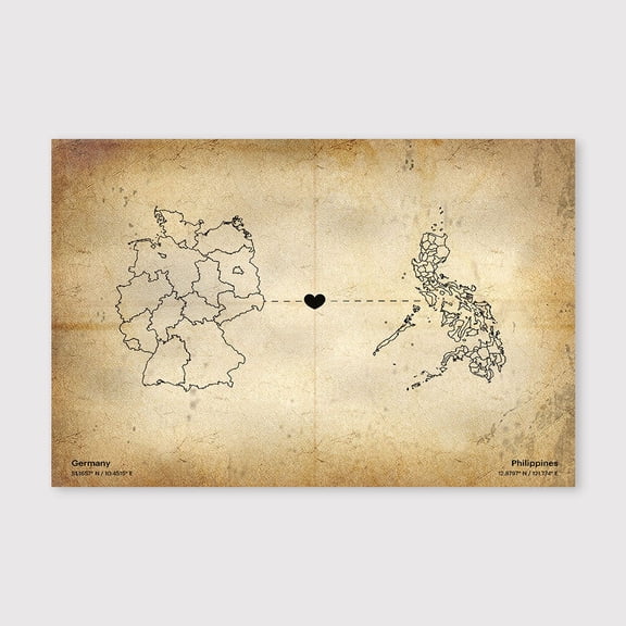 Germany Philippines Map Canvas Wall Art 8x12 inch -Germany Philippines Map Vintage Canvas Wall Decor for Rustic Bedroom and Library Interior