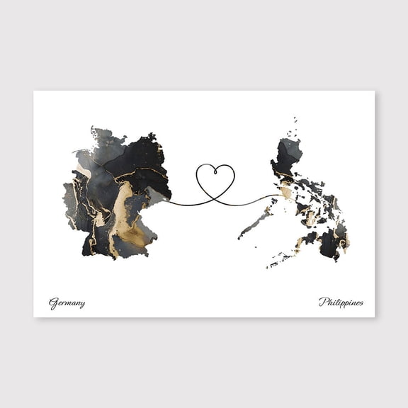 Germany Philippines Map Wall Artwork – Contemporary Minimal Canvas Decor – 8x12 inch