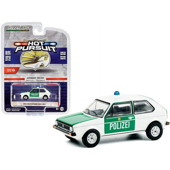 Germany Polizei 1974 Volkswagen Golf Mk1, White and Green - Greenlight 42930/48 - 1/64 scale Diecast Model Toy Car