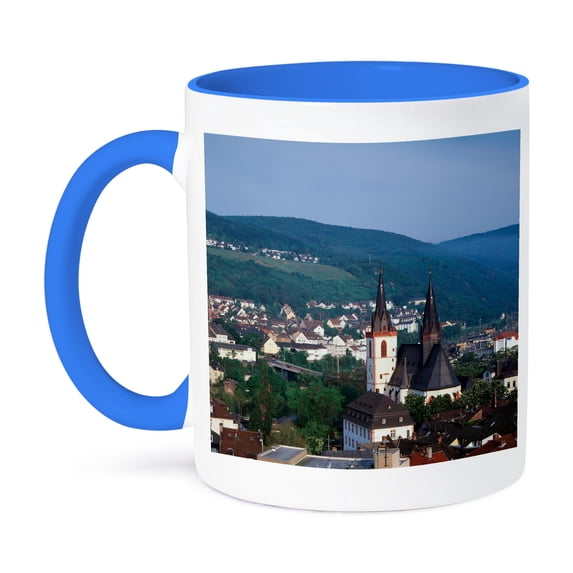 3dRose, Germany, Rheinland-Pfalz, Bingen am Rhein, City view., 11oz Two-Tone Blue Mug