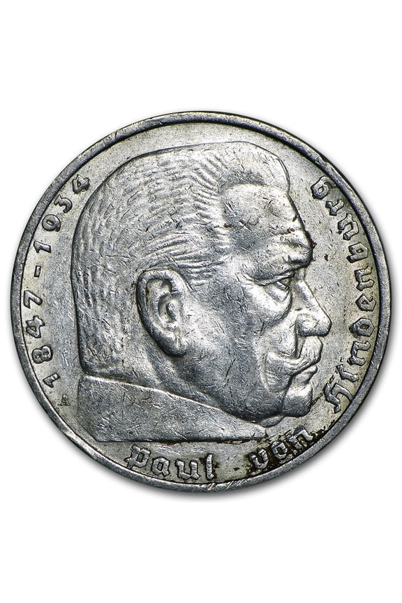Germany Silver 5 Reichsmark Hindenburg (1935-1936) Avg Circ