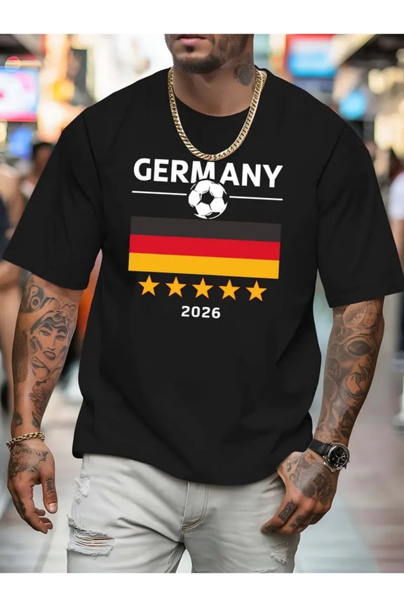 Germany Soccer Fan T-Shirt 2026 Football Graphic Tee Men's Sporty Short Sleeve Top Black Retro Athletic Apparel
