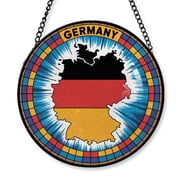 Germany Travel Decor Suncatcher Stained Glass Window Hanging, Gift for Traveller, Collection of Country Travel Souvenirs for Family and Friends, Germany Map and Flag D cor