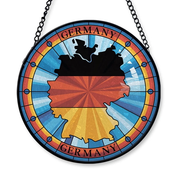 Germany Travel Decor Suncatcher Stained Glass Window Hanging, Gift for Traveller, Collection of Country Travel Souvenirs for Family and Friends, Germany Map and Flag Décor
