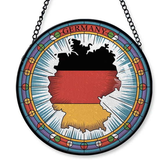 Germany Travel Decor Suncatcher Stained Glass Window Hanging, Gift for Traveller, Collection of Country Travel Souvenirs for Family and Friends, Germany Map and Flag Décor