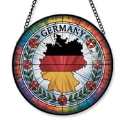 Germany Travel Decor Suncatcher Stained Glass Window Hanging, Gift for Traveller, Collection of Country Travel Souvenirs for Family and Friends, Germany Map and Flag D cor