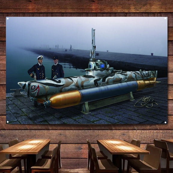 Germany U-Boot Biber Submarine Posters & Prints Tapestry Navy Battleship Weapons Military Art Banner Hanging Flag Canvas Painting Room Home Decor,38X57 inches