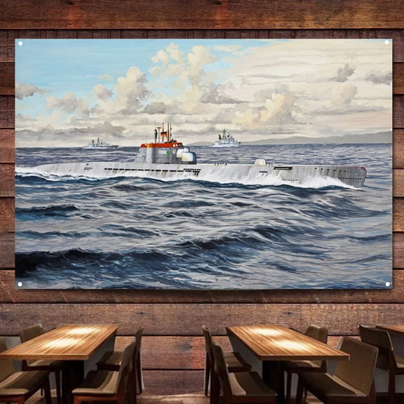Germany U-Boot Wilhelm Bauer Submarine Posters & Prints Tapestry Navy Battleship Weapons Military Art Banner Hanging Flag Canvas Painting Room Home Decor,38X57 inches