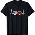 thumbnail image 1 of Germany USA Heartbeat Flag German Roots American T-Shirt men and women can wear, black, white, gifts, 1 of 4