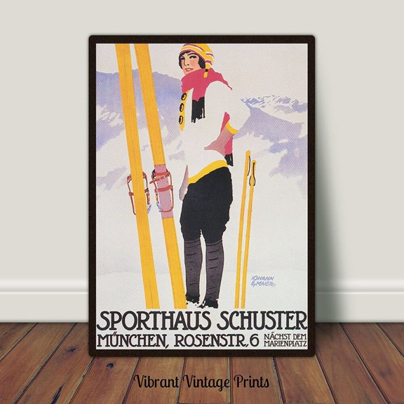 Germany Vintage Ski Winter Fashion Travel Poster UNFRAMED PAPER POSTER, Home Decor