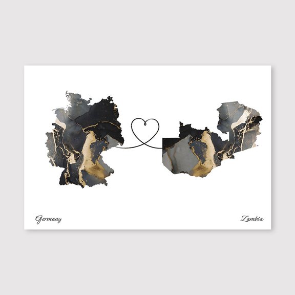 Germany Zambia Country Map Poster – Elegant Contemporary Canvas Artwork – 8x12 inch