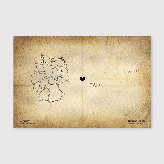 Germany to Cayman Islands Map Canvas Wall Art 8x12 inch -Germany to Cayman Islands Map Rustic Antique Canvas Wall Art for Bedroom and Cozy Home Decor