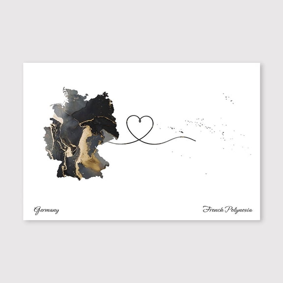 Germany to French Polynesia Map Country Map Decor Canvas – Stylish Minimalist Geography Print – 8x12 inch