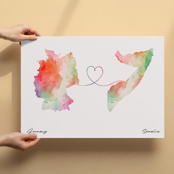 Germany to Somalia Canvas Wall Art 8x12 inch – Germany to Somalia Artistic Watercolor Canvas Print – Contemporary Minimalist Wall Decor