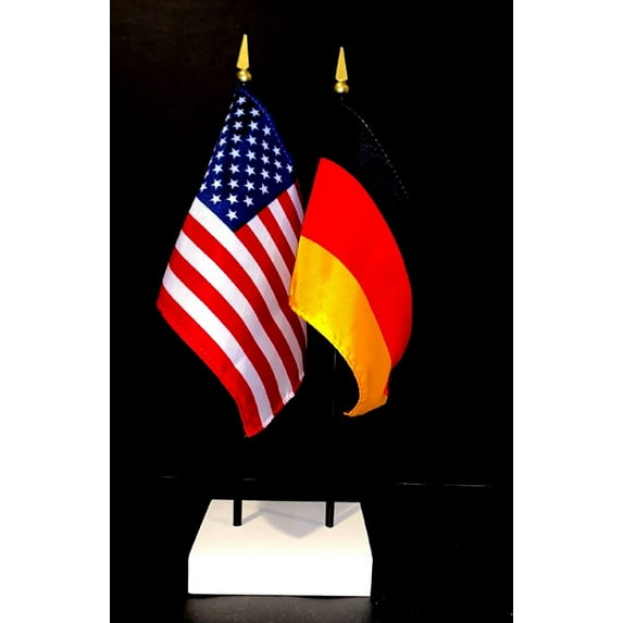 GermanyTable Flag Set; One USA and International Rayon 4x6 inch Flag Plus a White Base