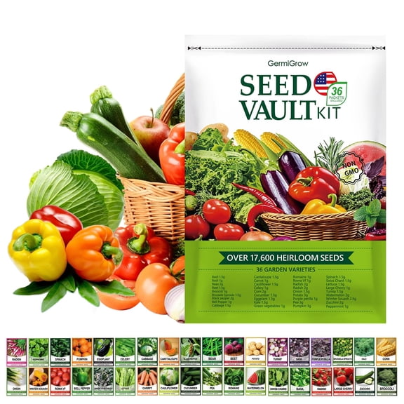 GermiGrow Vegetable Seed Vault Kit 36 Non-GMO Heirloom (17,600+ Seeds) for Home Gardening, Indoor/Outdoor Planting | Beginner & Family Friendly