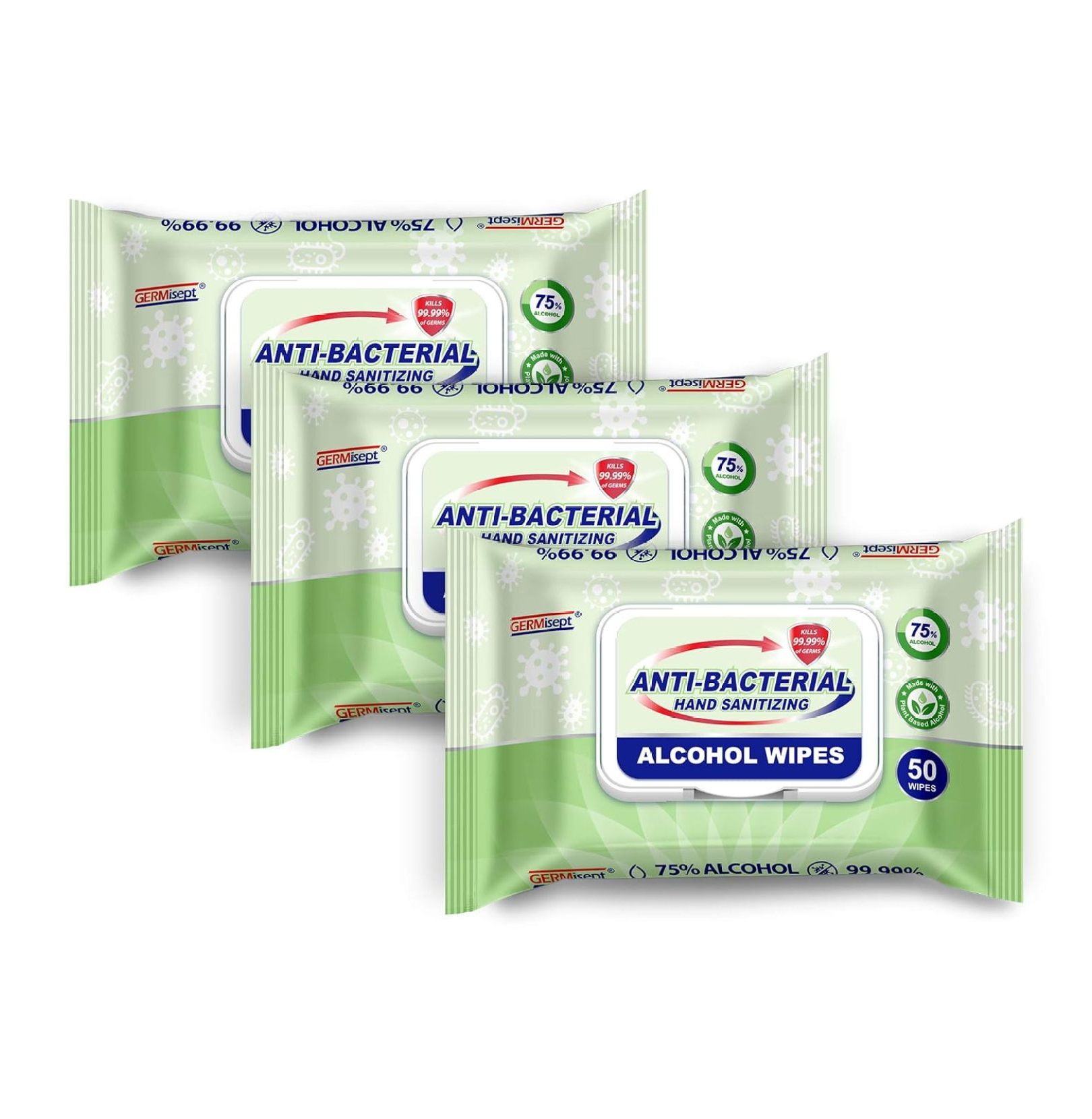 Germisept 75 Alcohol Advanced Hand Wipes 3 Packs of 50 Count / Pack