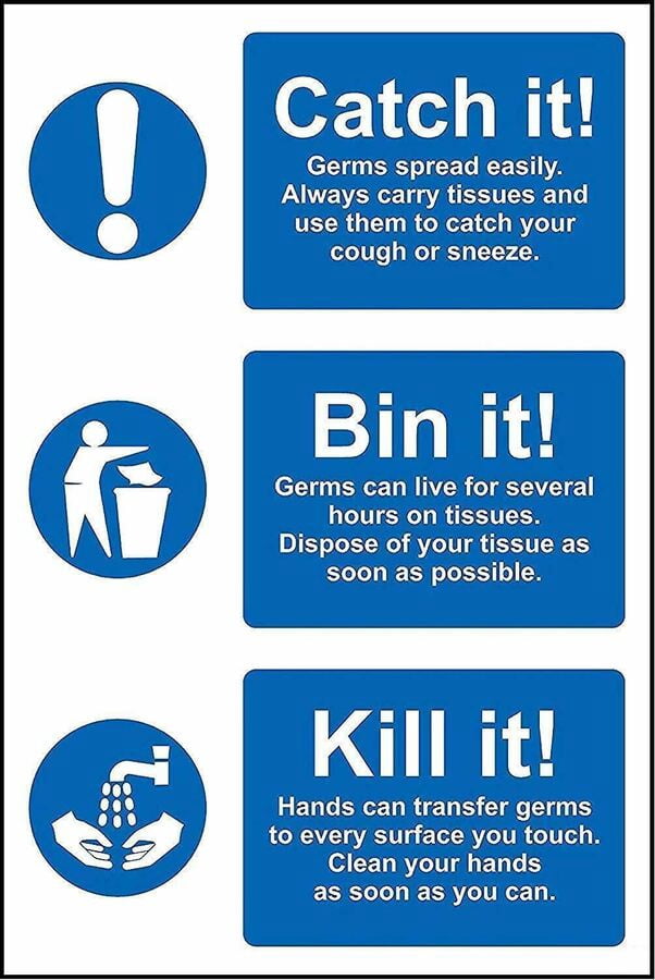 Germs Sign Language Germs spread easily bin it wash your hands hygiene metal park safety ...