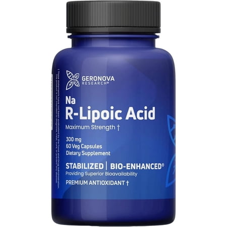 GeroNova Research Bio-Enhanced R-Alpha Lipoic Acid, Supports Healthy Nerves, 300 mg 60 Caps