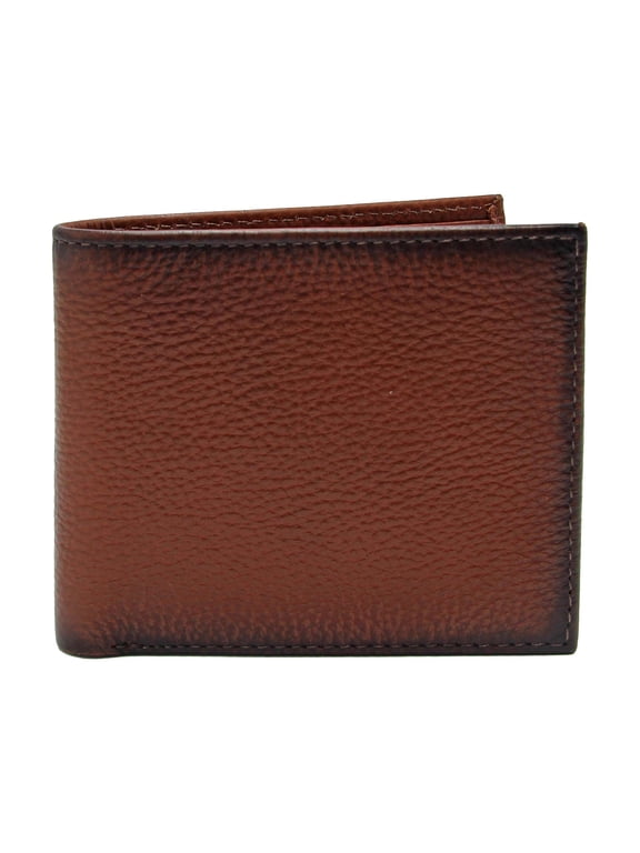 Milled Leather Passcase Wallet with Burnsihed Edge - Brown