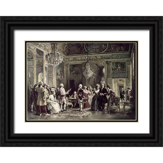 Gerome Ferris, Jean Leon 18x14 Black Ornate Wood Framed with Double Matting Museum Art Print Titled - John Paul Jones and B Franklin at Louis XVIs Court