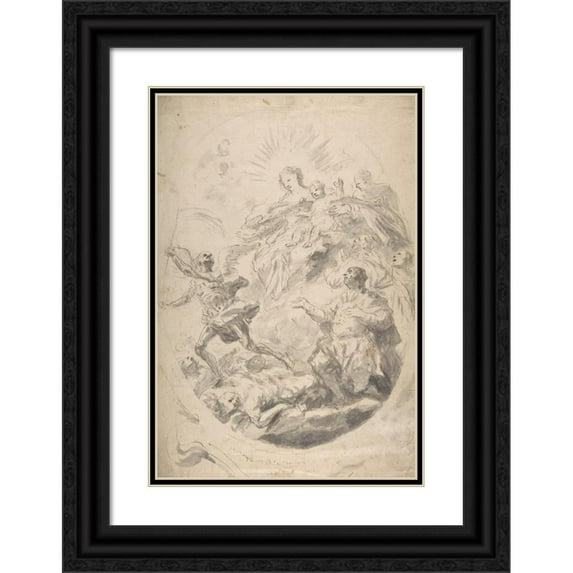 Geronimo Cenatiempo 13x18 Black Ornate Wood Framed Double Matted Museum Art Print Titled - The Virgin and Child Intervening for Victims of the Plague