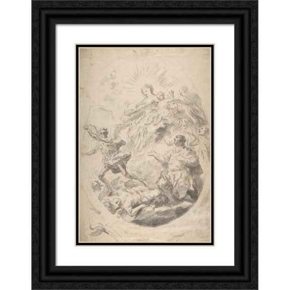 Geronimo Cenatiempo 17x24 Black Ornate Framed Double Matted Museum Art Print Titled: The Virgin and Child Intervening for Victims of the Plague