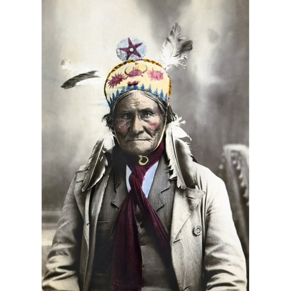 Geronimo. Namerican Apache Leader. Hand-Colored Photograph C1903. Poster Print by