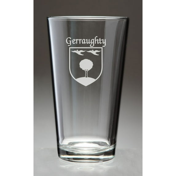 Gerraughty Irish Coat of Arms Pint Glasses - Set of 4 (Sand Etched)