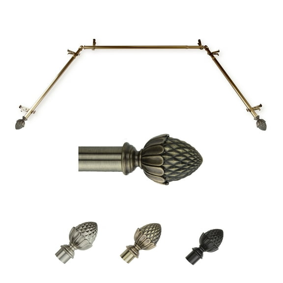 Gerrel 13/16" Bay Window curtain rod 20"-36", 38"-72" - Antique Brass
