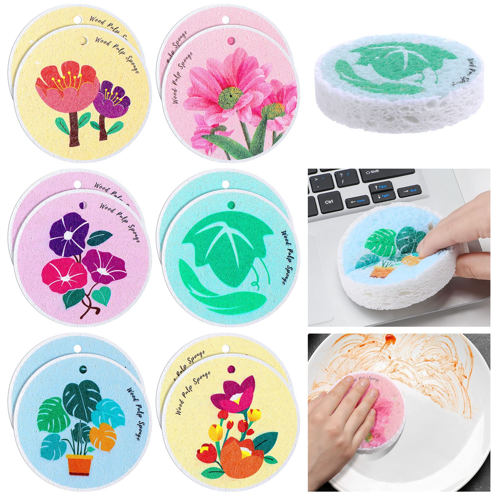 Gerrii 12 Pcs Kitchen Sponge Swedish Kitchen Dishcloths Compressed