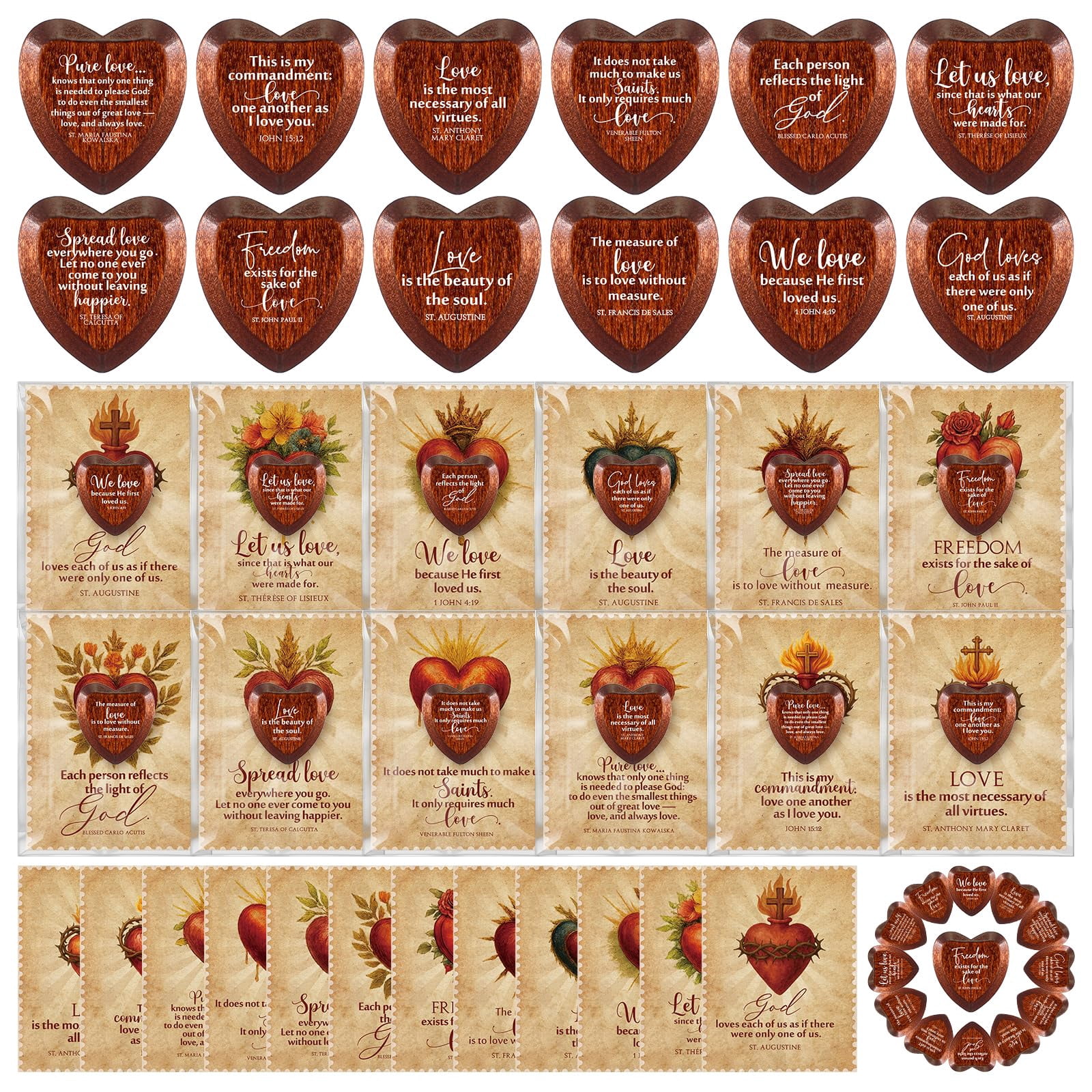 Gerrii 60 Set Heart Christian Tokens Valentine Gift Love Wooden ...