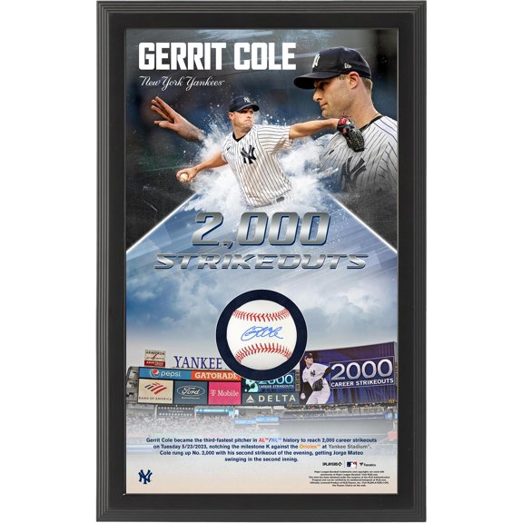 Gerrit Cole New York Yankees Framed Autographed Baseball with 2,000 Career Strikeouts Shadowbox Collage - Fanatics Authentic Certified
