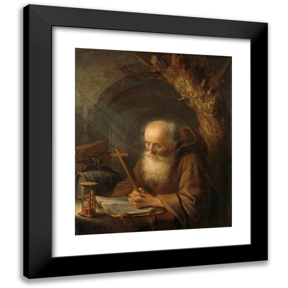 Gerrit Dou 12x14 Black Modern Framed Museum Art Print Titled - A Hermit (1664)